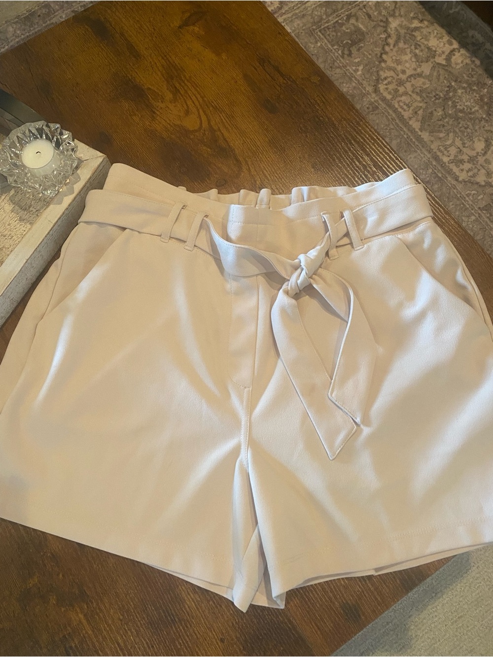 High-Waist Paperbag Tie Shorts in Cream